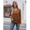 imageZeagoo Womens V Neck Sweaters Shirts Long Sleeve Lightweight Ribbed Knit Pullover Sweater Blouse Tops with Buttons OufitsBrownie