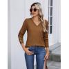 imageZeagoo Womens V Neck Sweaters Shirts Long Sleeve Lightweight Ribbed Knit Pullover Sweater Blouse Tops with Buttons OufitsBrownie