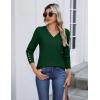 imageZeagoo Womens V Neck Sweaters Shirts Long Sleeve Lightweight Ribbed Knit Pullover Sweater Blouse Tops with Buttons OufitsForest Green