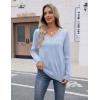 imageZeagoo Womens V Neck Sweaters Shirts Long Sleeve Lightweight Ribbed Knit Pullover Sweater Blouse Tops with Buttons OufitsLight Blue