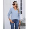imageZeagoo Womens V Neck Sweaters Shirts Long Sleeve Lightweight Ribbed Knit Pullover Sweater Blouse Tops with Buttons OufitsLight Blue