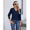 imageZeagoo Womens V Neck Sweaters Shirts Long Sleeve Lightweight Ribbed Knit Pullover Sweater Blouse Tops with Buttons OufitsNavy Blue