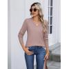 imageZeagoo Womens V Neck Sweaters Shirts Long Sleeve Lightweight Ribbed Knit Pullover Sweater Blouse Tops with Buttons OufitsPink Purple