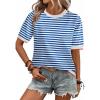 imageZeagoo Womens Summer Short Sleeve Tops Crew Neck Lightweight Pullover Sweaters Loose Dressy Casual Blouse Basic ClothesStriped Blue