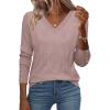 imageZeagoo Womens V Neck Sweaters Shirts Long Sleeve Lightweight Ribbed Knit Pullover Sweater Blouse Tops with Buttons OufitsPink Purple