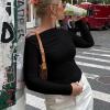 imageZeagoo Womens Long Sleeve Off The Shoulder Casual Crop Tops Boat Neck Going Out Slim Fit Sexy T Shirts 2025Black