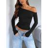 imageZeagoo Womens Long Sleeve Off The Shoulder Casual Crop Tops Boat Neck Going Out Slim Fit Sexy T Shirts 2025Black