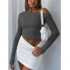 imageZeagoo Womens Long Sleeve Off The Shoulder Casual Crop Tops Boat Neck Going Out Slim Fit Sexy T Shirts 2025Dark Grey