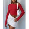 imageZeagoo Womens Long Sleeve Off The Shoulder Casual Crop Tops Boat Neck Going Out Slim Fit Sexy T Shirts 2025Red