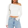 imageZeagoo Womens Long Sleeve Off The Shoulder Casual Crop Tops Boat Neck Going Out Slim Fit Sexy T Shirts 2025White