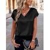 imageZeagoo Women Silk Satin Tops Cap Short Sleeve Blouse V Neck Shirts Business Casual Outfits S2XLBlack