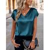 imageZeagoo Women Silk Satin Tops Cap Short Sleeve Blouse V Neck Shirts Business Casual Outfits S2XLBlue Green