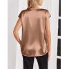 imageZeagoo Women Silk Satin Tops Cap Short Sleeve Blouse V Neck Shirts Business Casual Outfits S2XLLight Coffee