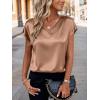 imageZeagoo Women Silk Satin Tops Cap Short Sleeve Blouse V Neck Shirts Business Casual Outfits S2XLLight Coffee