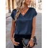 imageZeagoo Women Silk Satin Tops Cap Short Sleeve Blouse V Neck Shirts Business Casual Outfits S2XLNavy Blue