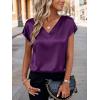 imageZeagoo Women Silk Satin Tops Cap Short Sleeve Blouse V Neck Shirts Business Casual Outfits S2XLPurple