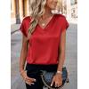 imageZeagoo Women Silk Satin Tops Cap Short Sleeve Blouse V Neck Shirts Business Casual Outfits S2XLRed