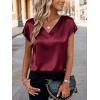 imageZeagoo Women Silk Satin Tops Cap Short Sleeve Blouse V Neck Shirts Business Casual Outfits S2XLWine Red