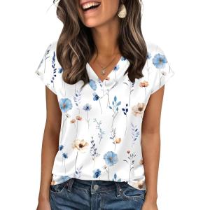 imageZeagoo Women Silk Satin Tops Cap Short Sleeve Blouse V Neck Shirts Business Casual Outfits S2XLBf290