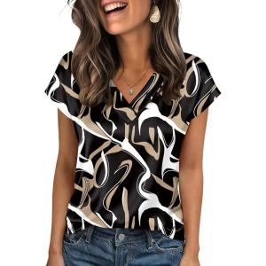 imageZeagoo Women Silk Satin Tops Cap Short Sleeve Blouse V Neck Shirts Business Casual Outfits S2XLCx312