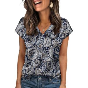 imageZeagoo Women Silk Satin Tops Cap Short Sleeve Blouse V Neck Shirts Business Casual Outfits S2XLMz473