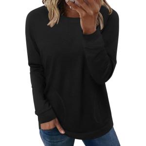 imageZeagoo Womens Long Sleeve Shirts Basic Crewneck Blouses Dressy Casual Loose Tunic Tops with Pockets SXXLBlack