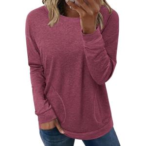 imageZeagoo Womens Long Sleeve Shirts Basic Crewneck Blouses Dressy Casual Loose Tunic Tops with Pockets SXXLDark Red
