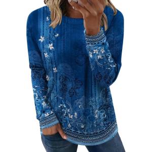imageZeagoo Womens Long Sleeve Shirts Basic Crewneck Blouses Dressy Casual Loose Tunic Tops with Pockets SXXLMz712