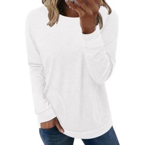 imageZeagoo Womens Long Sleeve Shirts Basic Crewneck Blouses Dressy Casual Loose Tunic Tops with Pockets SXXLWhite