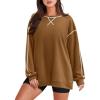 imageZeagoo Womens Sweatshirts Long Sleeve Crewneck Pullover Tops 2025 Fall Winter Trendy Side Zip Going Out HoodiesBrown