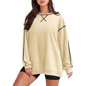 imageZeagoo Womens Sweatshirts Long Sleeve Crewneck Pullover Tops 2025 Fall Winter Trendy Side Zip Going Out HoodiesApricot