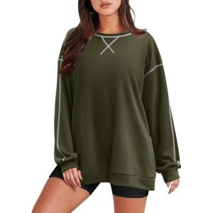 imageZeagoo Womens Sweatshirts Long Sleeve Crewneck Pullover Tops 2025 Fall Winter Trendy Side Zip Going Out HoodiesArmy Green