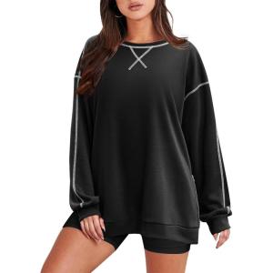imageZeagoo Womens Sweatshirts Long Sleeve Crewneck Pullover Tops 2025 Fall Winter Trendy Side Zip Going Out HoodiesBlack