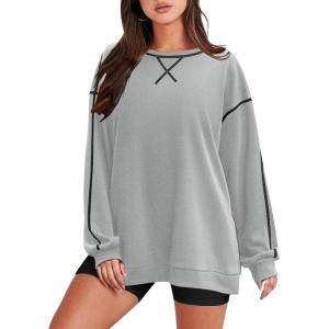 imageZeagoo Womens Sweatshirts Long Sleeve Crewneck Pullover Tops 2025 Fall Winter Trendy Side Zip Going Out HoodiesGrey