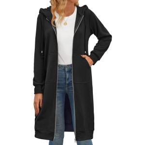 imageZeagoo Womens Zip Up Hoodies Oversized Fleece Long Tunic Sweatshirts Casual Long Sleeve 2026 Fall Hoodie Jacket CoatAblack