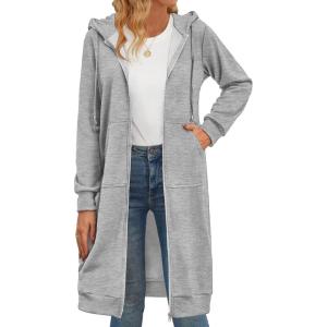 imageZeagoo Womens Zip Up Hoodies Oversized Fleece Long Tunic Sweatshirts Casual Long Sleeve 2026 Fall Hoodie Jacket CoatLight Grey