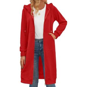 imageZeagoo Womens Zip Up Hoodies Oversized Fleece Long Tunic Sweatshirts Casual Long Sleeve 2026 Fall Hoodie Jacket CoatRed