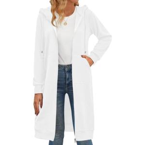imageZeagoo Womens Zip Up Hoodies Oversized Fleece Long Tunic Sweatshirts Casual Long Sleeve 2026 Fall Hoodie Jacket CoatWhite
