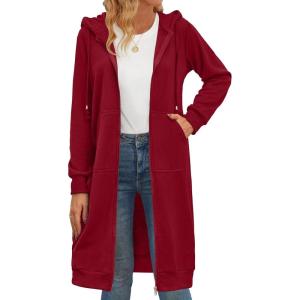 imageZeagoo Womens Zip Up Hoodies Oversized Fleece Long Tunic Sweatshirts Casual Long Sleeve 2026 Fall Hoodie Jacket CoatWine Red