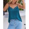 imageZeagoo Camisole Tops for Women Slik Satin Spaghetti Strap Tank Top Lace V Neck Cami 2 PCSBlackgreen