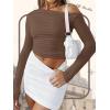 imageZeagoo Womens Long Sleeve Off The Shoulder Casual Crop Tops Boat Neck Going Out Slim Fit Sexy T Shirts 2025Brown