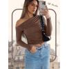 imageZeagoo Womens Long Sleeve Off The Shoulder Casual Crop Tops Boat Neck Going Out Slim Fit Sexy T Shirts 2025Brown