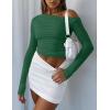 imageZeagoo Womens Long Sleeve Off The Shoulder Casual Crop Tops Boat Neck Going Out Slim Fit Sexy T Shirts 2025Light Green
