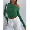 imageZeagoo Womens Long Sleeve Off The Shoulder Casual Crop Tops Boat Neck Going Out Slim Fit Sexy T Shirts 2025Light Green