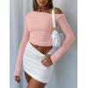 imageZeagoo Womens Long Sleeve Off The Shoulder Casual Crop Tops Boat Neck Going Out Slim Fit Sexy T Shirts 2025Light Pink