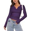 imageZeagoo Womens Long Sleeve Shirts VNeck Rib Knit Slim Fit Tops Casual Stretch Basic Tee Going Out Top Fall Fashion 2025Dark Purple