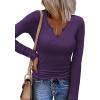 imageZeagoo Womens Long Sleeve Shirts VNeck Rib Knit Slim Fit Tops Casual Stretch Basic Tee Going Out Top Fall Fashion 2025Dark Purple