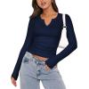 imageZeagoo Womens Long Sleeve Shirts VNeck Rib Knit Slim Fit Tops Casual Stretch Basic Tee Going Out Top Fall Fashion 2025Navy Blue