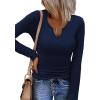 imageZeagoo Womens Long Sleeve Shirts VNeck Rib Knit Slim Fit Tops Casual Stretch Basic Tee Going Out Top Fall Fashion 2025Navy Blue