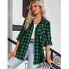 imageZeagoo Womens Plaid Shirt Flannel Shirt Roll up Sleeve Top Casual Button Down Blouse1green